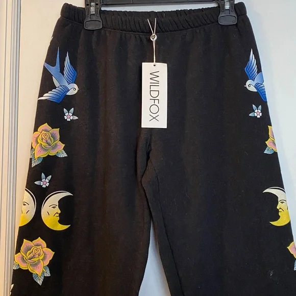 Wildfox Cotton Stretch Stretch Waistband Print Sides Sweatpants NWT - Picture 2 of 16